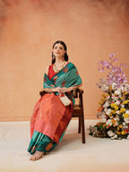 Hiral Fashion Turquoise Blue Banarasi Silk Floral Woven Design Saree