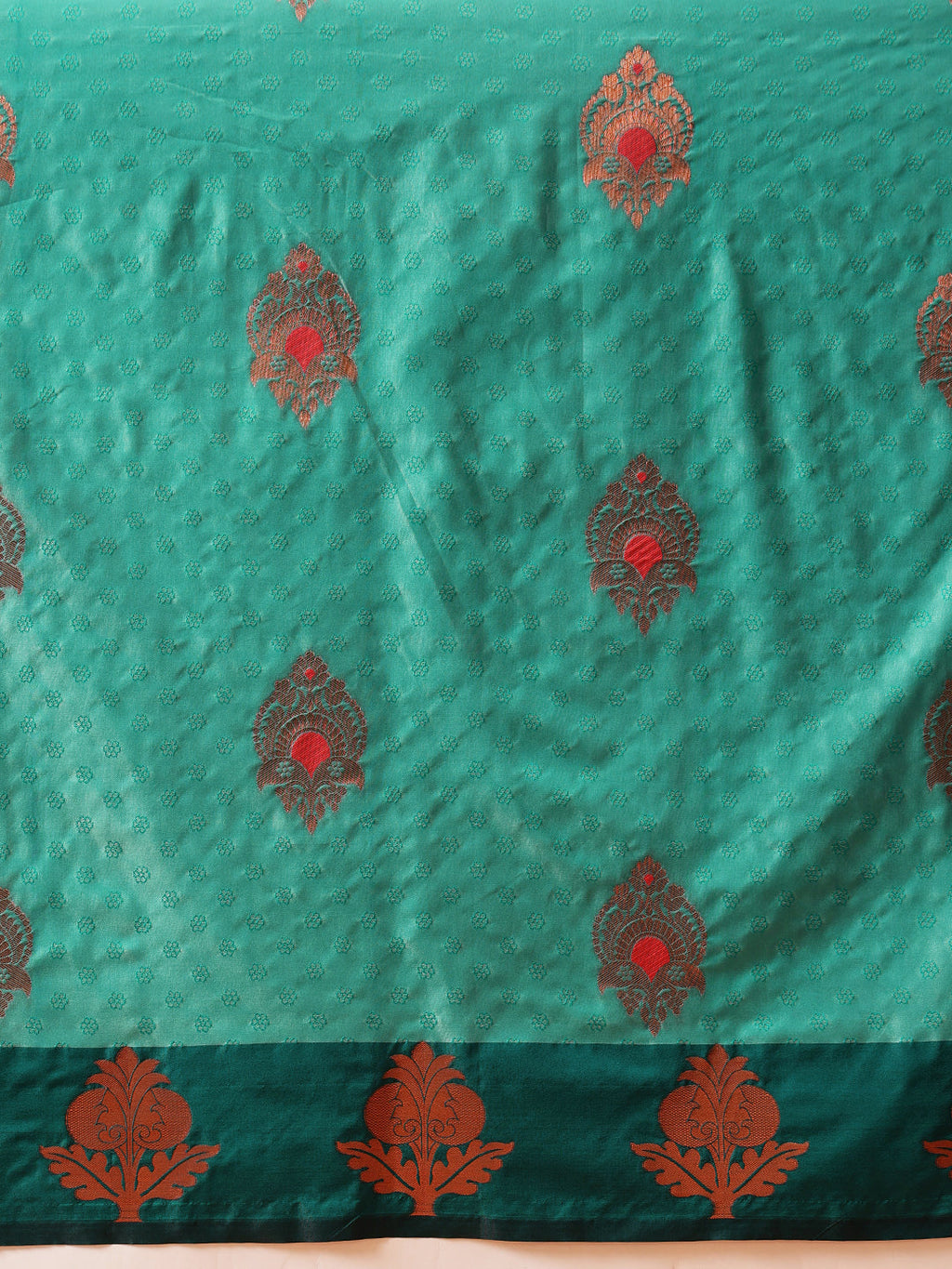 Hiral Fashion Turquoise Blue Banarasi Silk Floral Woven Design Saree