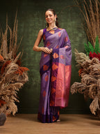 Hiral Fashion Lavender Banarasi Silk Floral Woven Design Saree