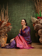 Hiral Fashion Lavender Banarasi Silk Floral Woven Design Saree