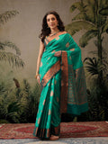 Hiral Fashion Green Banarasi Silk Floral Woven Design Saree