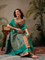 Hiral Fashion Green Banarasi Silk Floral Woven Design Saree