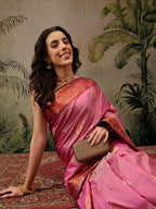 Hiral Fashion Pink Banarasi Silk Floral Woven Design Saree