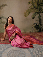 Hiral Fashion Pink Banarasi Silk Floral Woven Design Saree