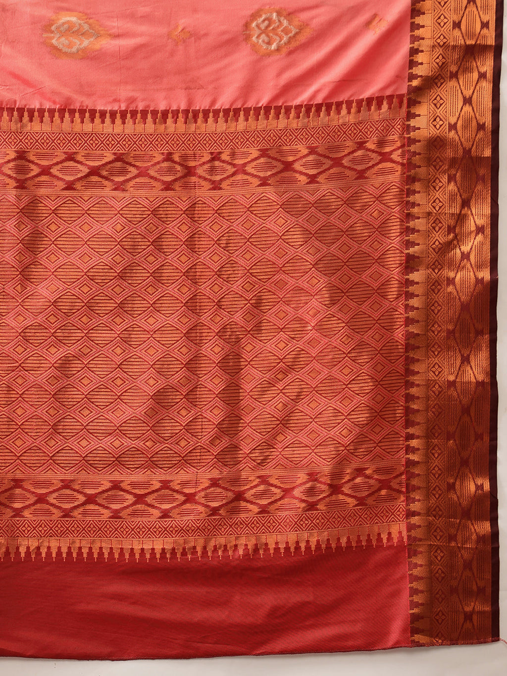 Hiral Fashion Peach Banarasi Silk Floral Woven Design Saree