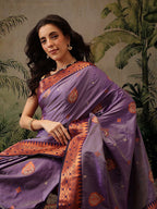 Hiral Fashion Purple Banarasi Silk Floral Woven Design Saree