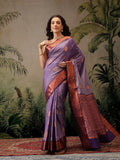 Hiral Fashion Purple Banarasi Silk Floral Woven Design Saree