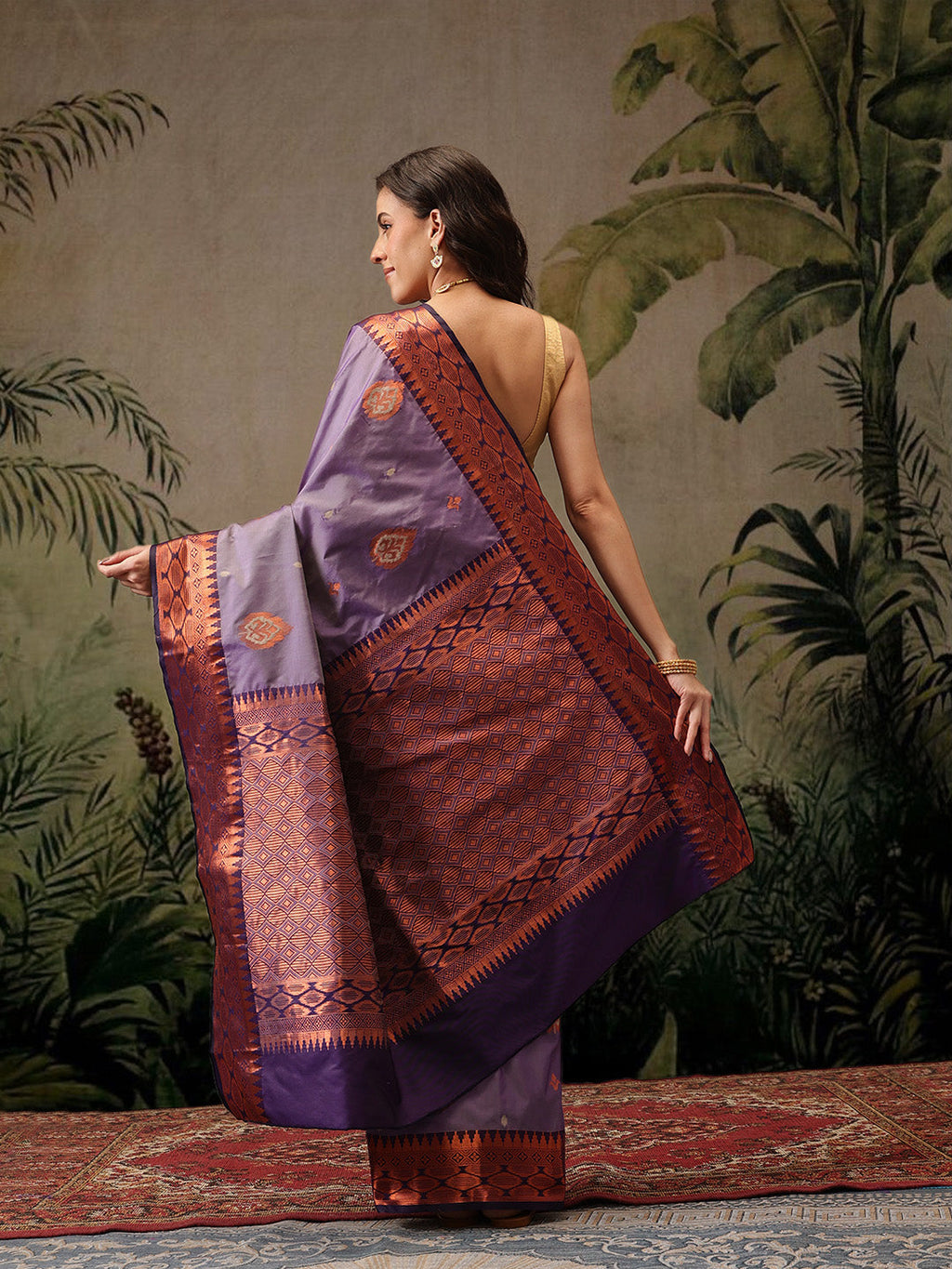 Hiral Fashion Purple Banarasi Silk Floral Woven Design Saree