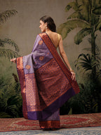 Hiral Fashion Purple Banarasi Silk Floral Woven Design Saree