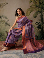 Hiral Fashion Purple Banarasi Silk Floral Woven Design Saree