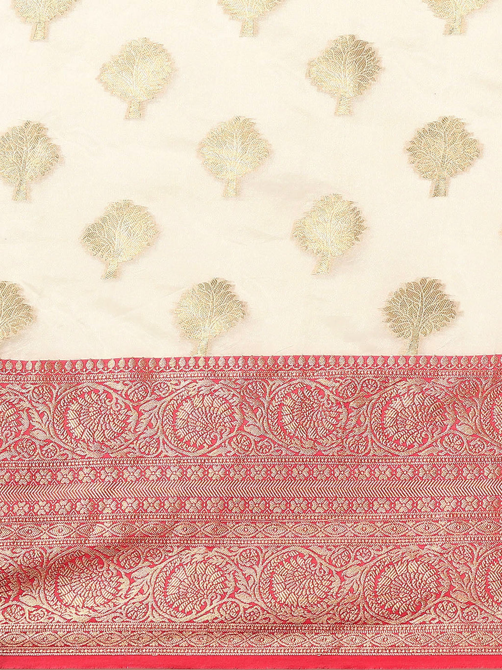 White Silk Blend Woven Zari Design Floral Saree with Unstitched Blouse - Hiral Fashion