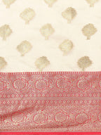 White Silk Blend Woven Zari Design Floral Saree with Unstitched Blouse - Hiral Fashion
