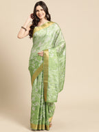 Green Silk Blend Digital Print Floral Saree with Unstitched Blouse - Hiral Fashion
