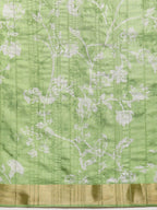 Green Silk Blend Digital Print Floral Saree with Unstitched Blouse - Hiral Fashion
