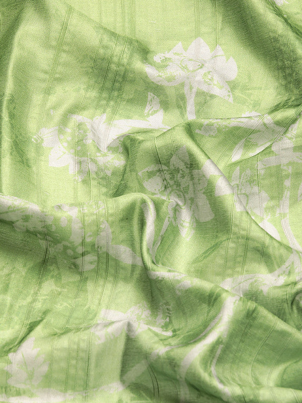 Green Silk Blend Digital Print Floral Saree with Unstitched Blouse - Hiral Fashion