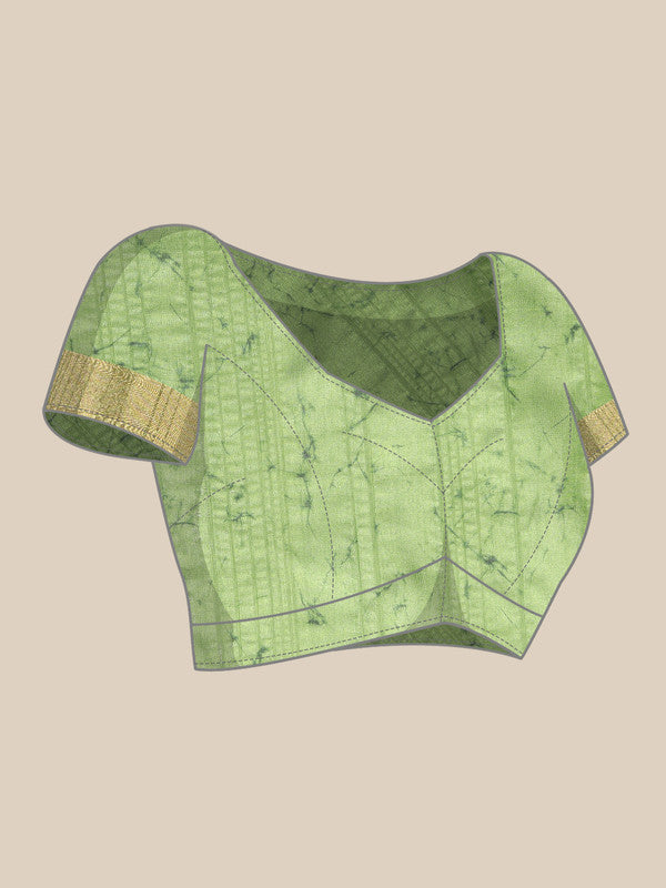 Green Silk Blend Digital Print Floral Saree with Unstitched Blouse - Hiral Fashion