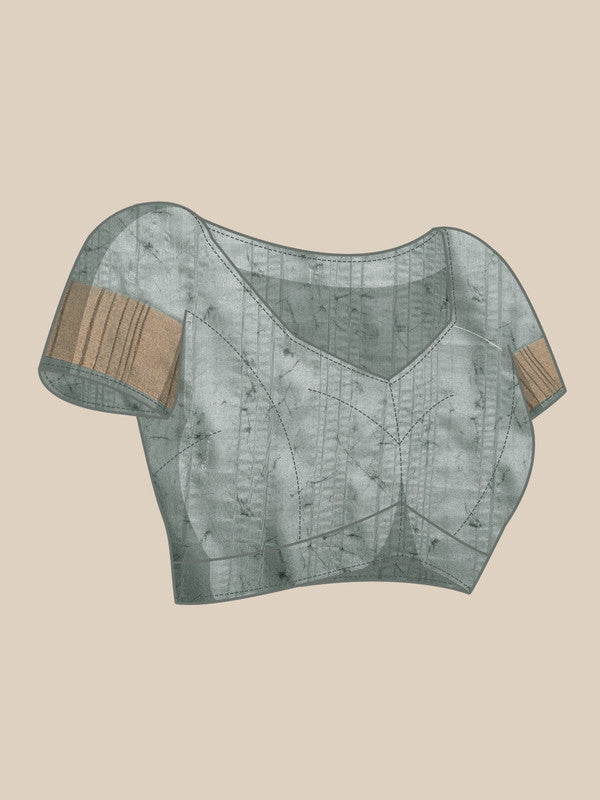 Gray Silk Blend Digital Print Floral Saree with Unstitched Blouse - Hiral Fashion