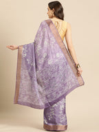 Lavender Silk Blend Digital Print Floral Saree with Unstitched Blouse - Hiral Fashion
