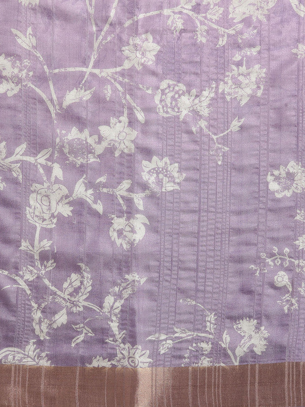 Lavender Silk Blend Digital Print Floral Saree with Unstitched Blouse - Hiral Fashion