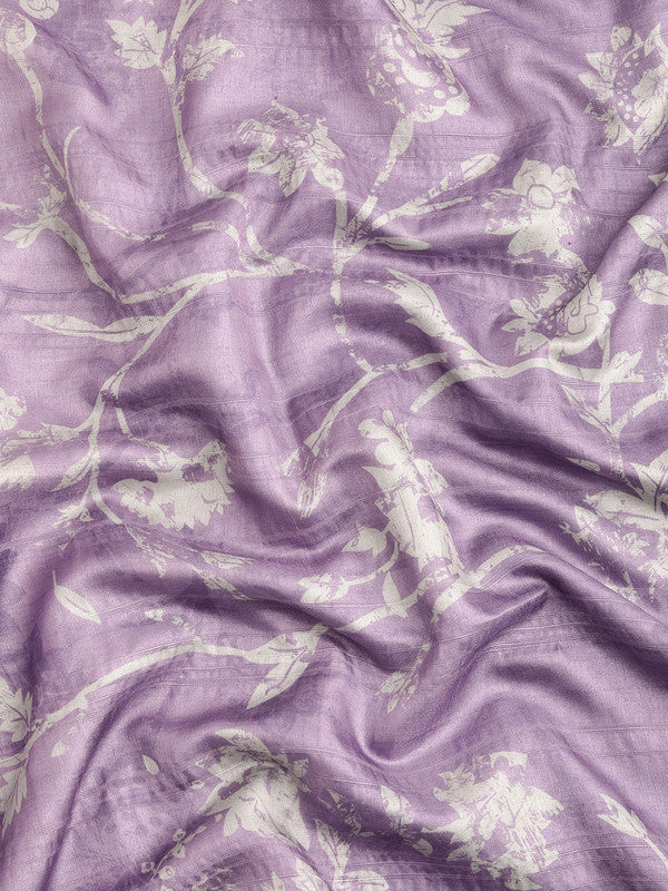 Lavender Silk Blend Digital Print Floral Saree with Unstitched Blouse - Hiral Fashion
