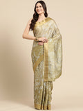 Olive Silk Blend Digital Print Floral Saree with Unstitched Blouse - Hiral Fashion