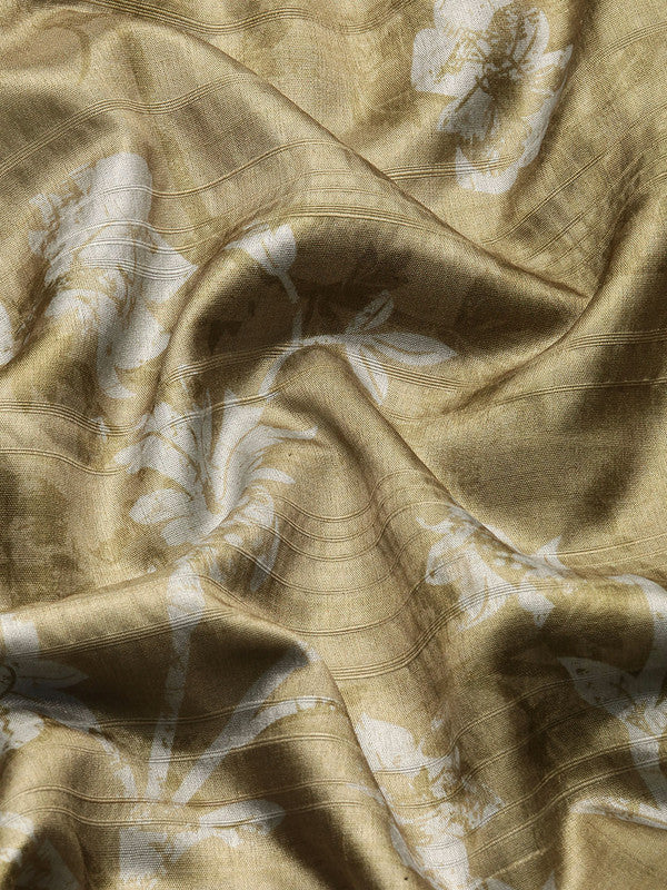 Olive Silk Blend Digital Print Floral Saree with Unstitched Blouse - Hiral Fashion