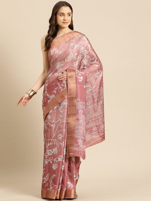 Maroon Silk Blend Digital Print Floral Saree with Unstitched Blouse - Hiral Fashion