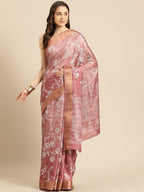 Maroon Silk Blend Digital Print Floral Saree with Unstitched Blouse - Hiral Fashion