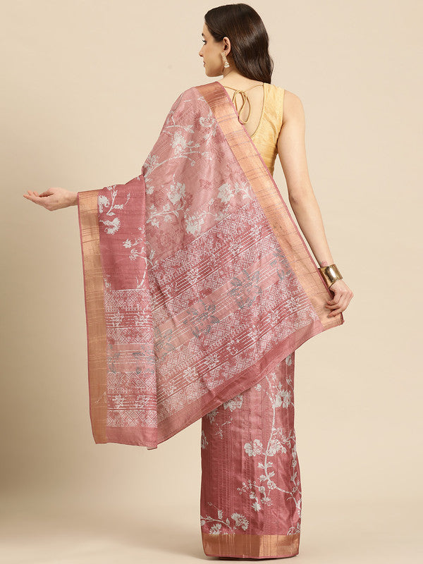 Maroon Silk Blend Digital Print Floral Saree with Unstitched Blouse - Hiral Fashion