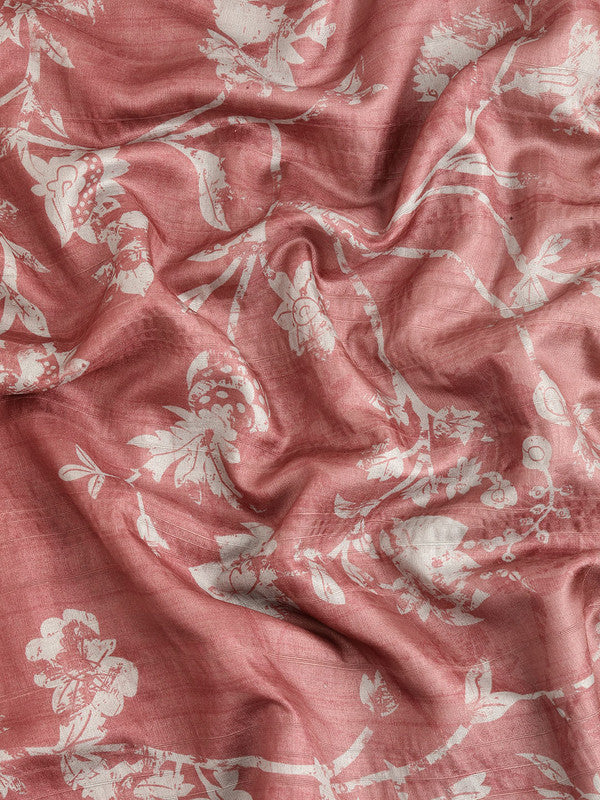 Maroon Silk Blend Digital Print Floral Saree with Unstitched Blouse - Hiral Fashion