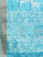 Turquoise Silk Blend Digital Print Floral Saree with Unstitched Blouse - Hiral Fashion