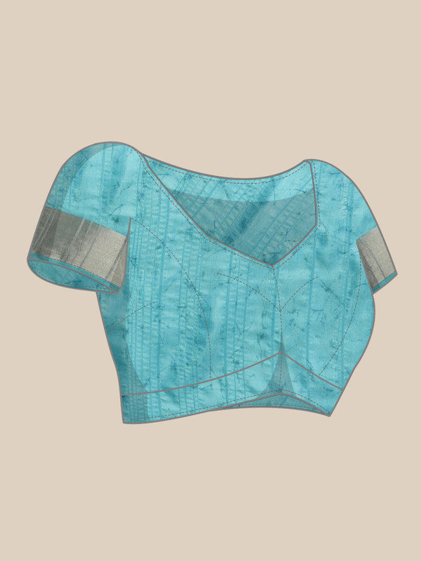Turquoise Silk Blend Digital Print Floral Saree with Unstitched Blouse - Hiral Fashion