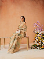 Hiral Fashion Beige Bollywood Cotton Tissue Floral Digital Printed Saree