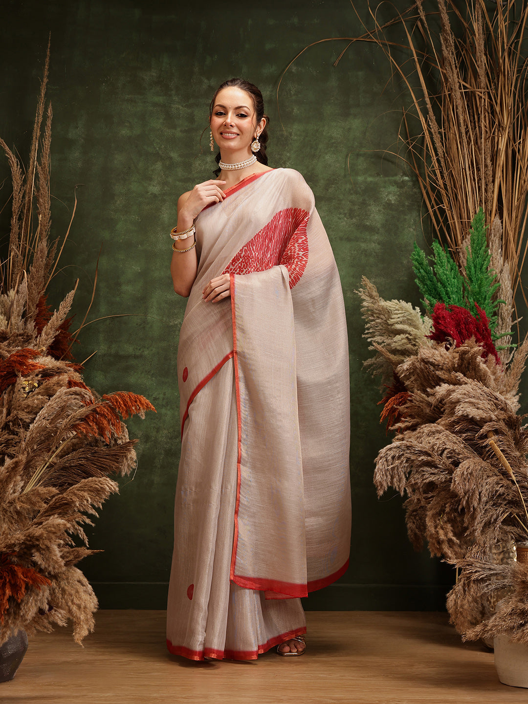 Hiral Fashion Cream Bollywood Cotton Tissue Solid Digital Printed Saree