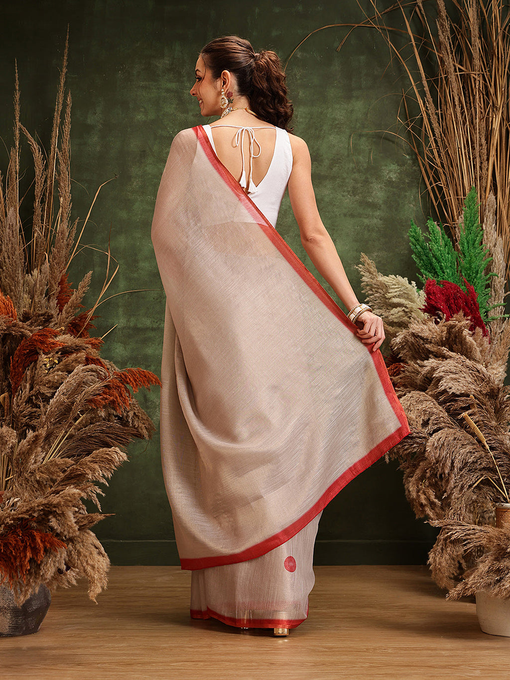 Hiral Fashion Cream Bollywood Cotton Tissue Solid Digital Printed Saree