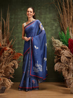 Hiral Fashion Navy Blue Bollywood Cotton Tissue Floral Digital Printed Saree