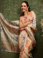Hiral Fashion Off White Bollywood Cotton Tissue Floral Digital Printed Saree