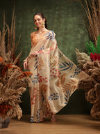 Hiral Fashion Off White Bollywood Cotton Tissue Floral Digital Printed Saree