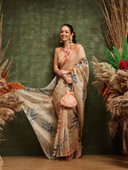 Hiral Fashion Off White Bollywood Cotton Tissue Floral Digital Printed Saree