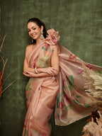 Hiral Fashion Peach Bollywood Cotton Tissue Floral Digital Printed Saree