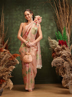 Hiral Fashion Peach Bollywood Cotton Tissue Floral Digital Printed Saree