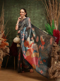 Hiral Fashion Teal Bollywood Cotton Tissue Floral Digital Printed Saree