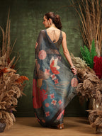 Hiral Fashion Teal Bollywood Cotton Tissue Floral Digital Printed Saree