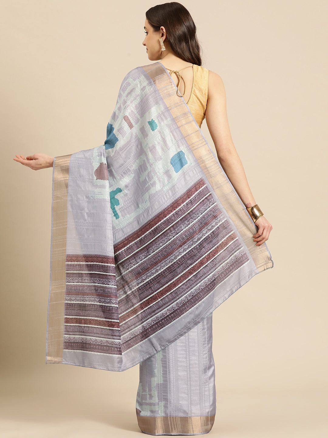 Lavender Silk Blend Printed Geomatric Saree with Unstitched Blouse - Hiral Fashion