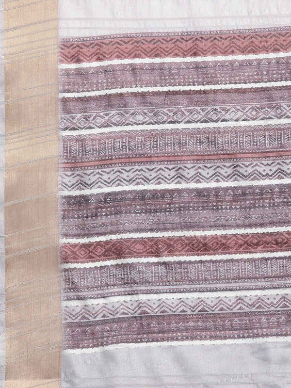 Lavender Silk Blend Printed Geomatric Saree with Unstitched Blouse - Hiral Fashion