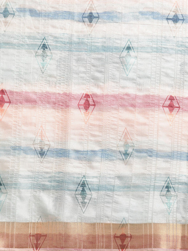 Multicolor Silk Blend Printed Geomatric Saree with Unstitched Blouse - Hiral Fashion