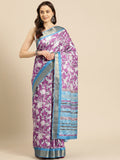 Purple Silk Blend Digital Print Floral Saree with Unstitched Blouse - Hiral Fashion