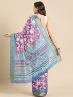 Purple Silk Blend Digital Print Floral Saree with Unstitched Blouse - Hiral Fashion