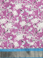 Purple Silk Blend Digital Print Floral Saree with Unstitched Blouse - Hiral Fashion