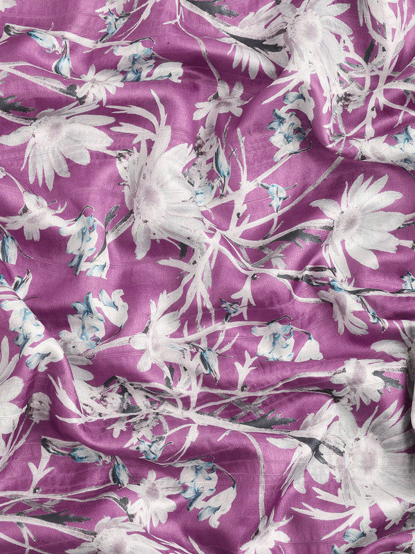 Purple Silk Blend Digital Print Floral Saree with Unstitched Blouse - Hiral Fashion